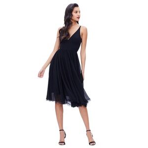 Dress The Population Alicia Plunging Mix Media Sleeveless Fit & Flare Midi Dress